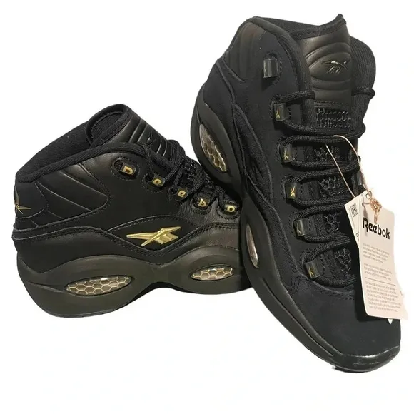 Reebok Question Mid Lux &quot;Black/Gold Metallic&quot; Grade School Boy’s Sneakers