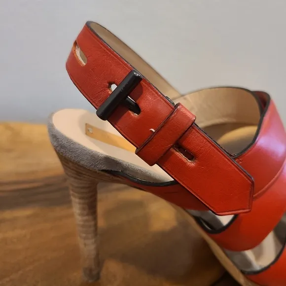 Reed Krakoff Boxer Red Strappy Stacked Heel Sandals