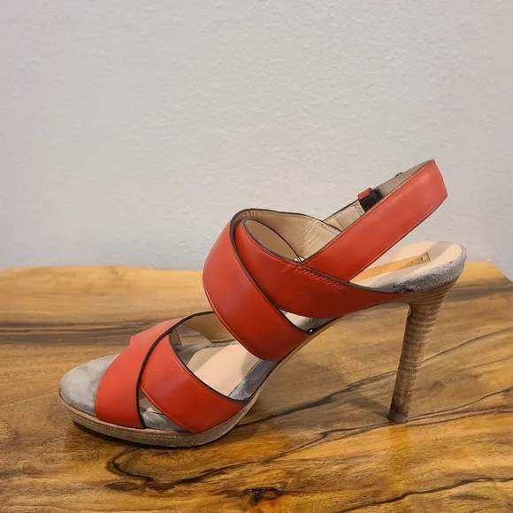 Reed Krakoff Boxer Red Strappy Stacked Heel Sandals