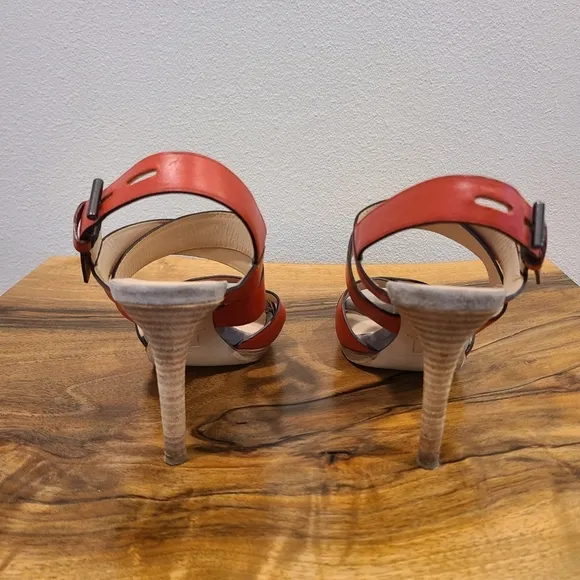 Reed Krakoff Boxer Red Strappy Stacked Heel Sandals