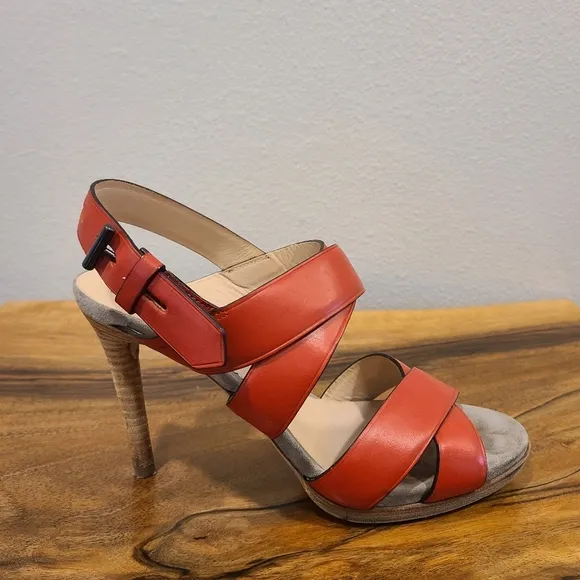 Reed Krakoff Boxer Red Strappy Stacked Heel Sandals