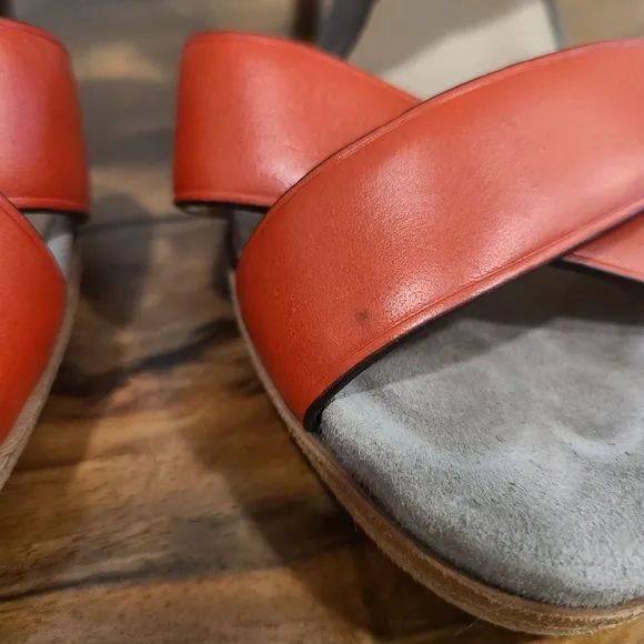 Reed Krakoff Boxer Red Strappy Stacked Heel Sandals