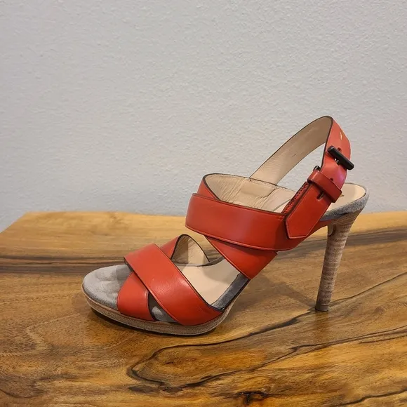 Reed Krakoff Boxer Red Strappy Stacked Heel Sandals