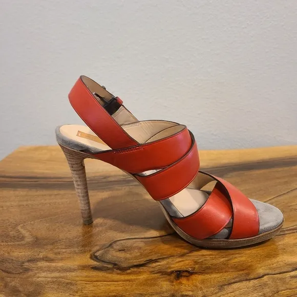 Reed Krakoff Boxer Red Strappy Stacked Heel Sandals