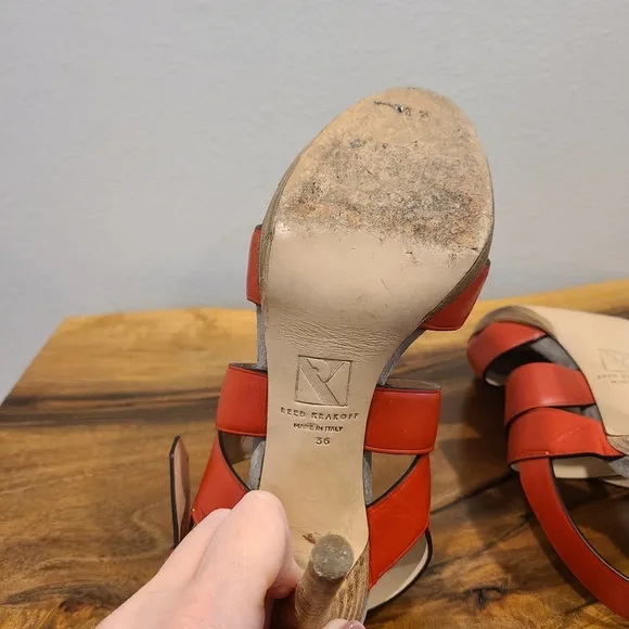 Reed Krakoff Boxer Red Strappy Stacked Heel Sandals