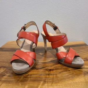 Reed Krakoff Boxer Red Strappy Stacked Heel Sandals