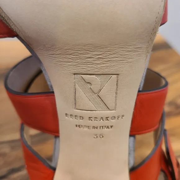 Reed Krakoff Boxer Red Strappy Stacked Heel Sandals