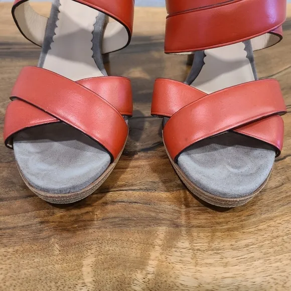 Reed Krakoff Boxer Red Strappy Stacked Heel Sandals