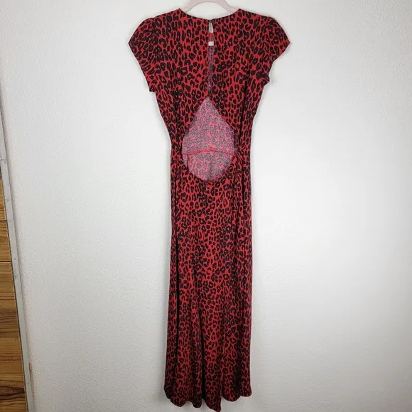 Reformation Gavin Cheetah Print Midi Slit Cut Out Dress Red Black 6