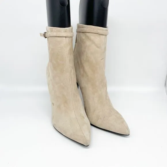 Reiss Women's Ashton Suede Heeled Ankle Boots Biscuit Size 9