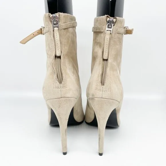 Reiss Women's Ashton Suede Heeled Ankle Boots Biscuit Size 9