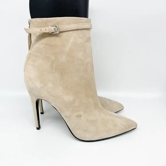 Reiss Women's Ashton Suede Heeled Ankle Boots Biscuit Size 9