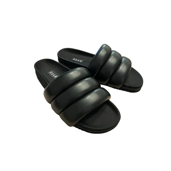 Revolve R0AM The Puffy Slide Sandals Vegan Leather Slip On Comfort Black Size 9