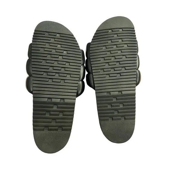 Revolve R0AM The Puffy Slide Sandals Vegan Leather Slip On Comfort Black Size 9
