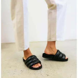 Revolve R0AM The Puffy Slide Sandals Vegan Leather Slip On Comfort Black Size 9