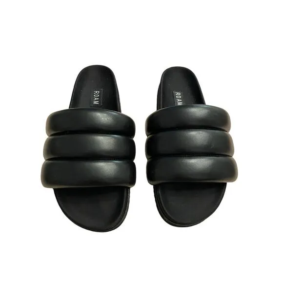 Revolve R0AM The Puffy Slide Sandals Vegan Leather Slip On Comfort Black Size 9