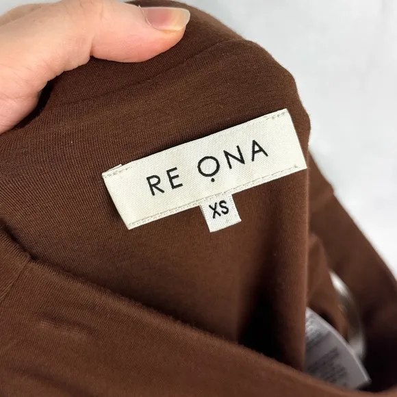 Revolve Re Ona Side Split Bodycon Midi Skirt High Waisted Stretch Knit Chocolate