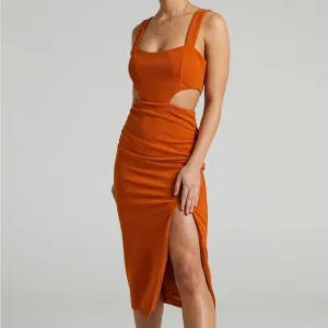 Revolve showpo  MILAH MIDI DRESS - SQUARE NECK CUT OUT DRESS ORANGE