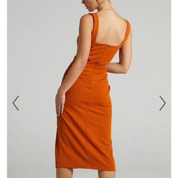 Revolve showpo  MILAH MIDI DRESS - SQUARE NECK CUT OUT DRESS ORANGE