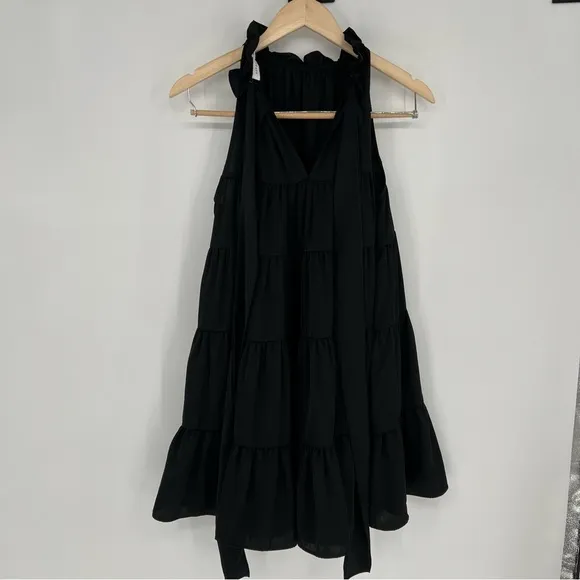 Rhode Resort Billy tiered high neck mini dress black