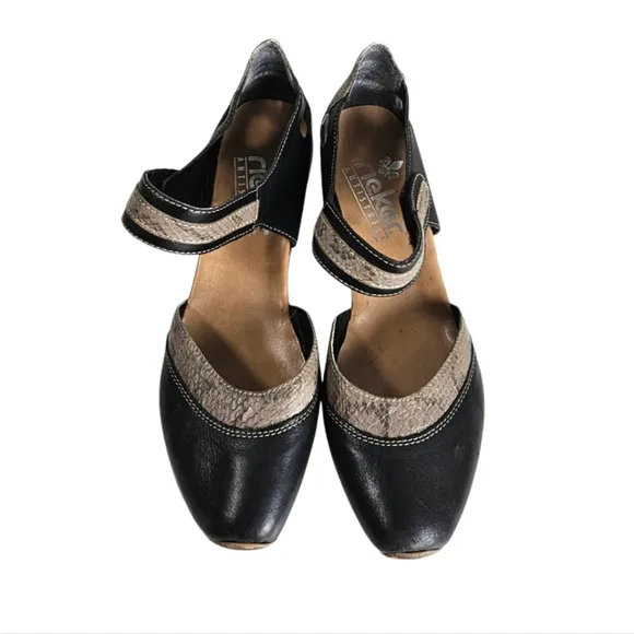 Rieker Mirjam 80 Cristallino Black Snakeskin Print Leather Mary Jane Shoes 8/39
