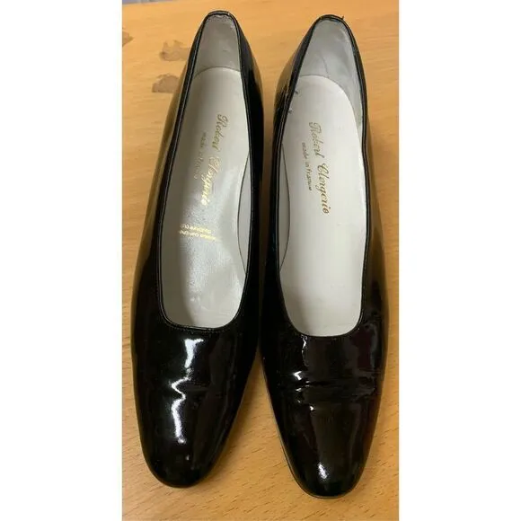 Robert Clergerie BARNEYS VINTAGE Black Patent Leather Heels Pumps Shoes 7.5 AA