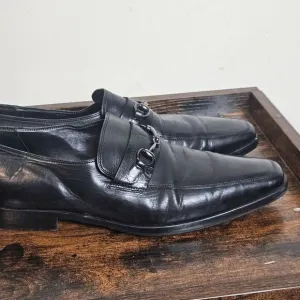 Robert Zur Dress Leather Loafer Slip on Silver Horsebit Shoes Men's Black Size 1