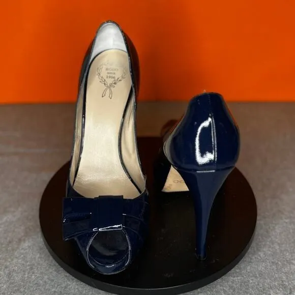 Rodo Blue Patent Leather Bow Stiletto Heel Vintage Size 6 EU 36