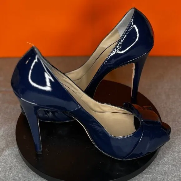 Rodo Blue Patent Leather Bow Stiletto Heel Vintage Size 6 EU 36