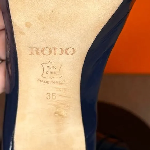 Rodo Blue Patent Leather Bow Stiletto Heel Vintage Size 6 EU 36
