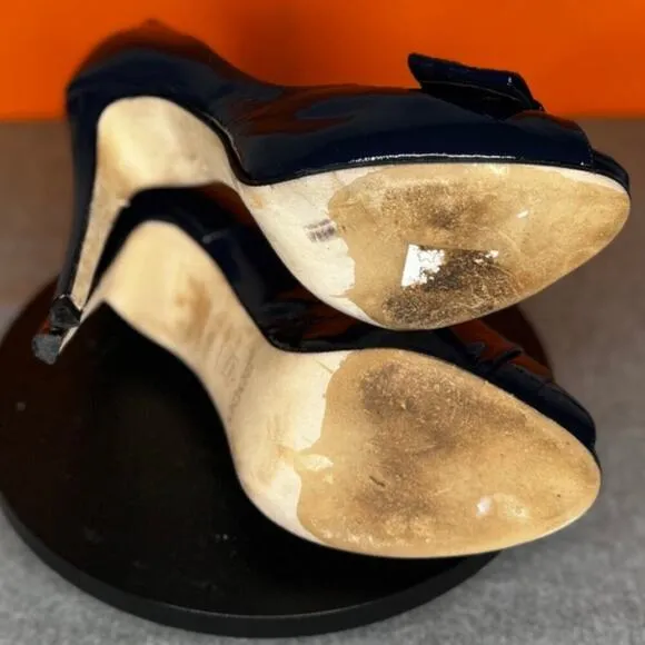 Rodo Blue Patent Leather Bow Stiletto Heel Vintage Size 6 EU 36