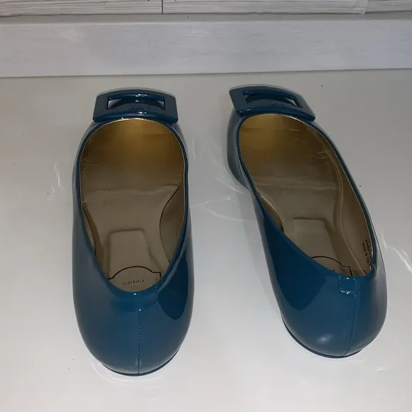 ROGER VIVIEN PARIS  Patent Leather Gommette Ballerina Flats Turquoise 38.5/8.5