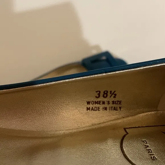 ROGER VIVIEN PARIS  Patent Leather Gommette Ballerina Flats Turquoise 38.5/8.5