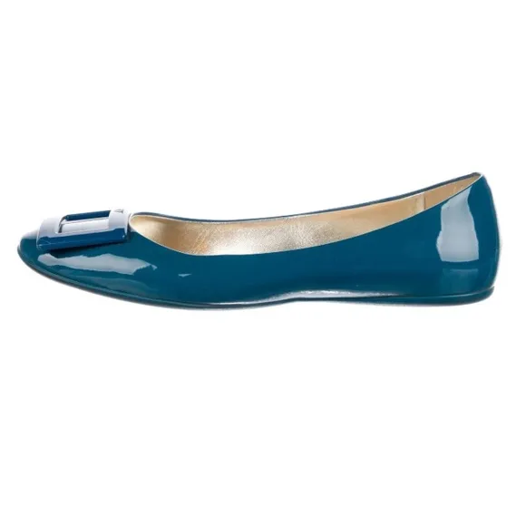 ROGER VIVIEN PARIS  Patent Leather Gommette Ballerina Flats Turquoise 38.5/8.5