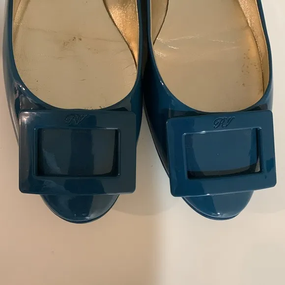 ROGER VIVIEN PARIS  Patent Leather Gommette Ballerina Flats Turquoise 38.5/8.5
