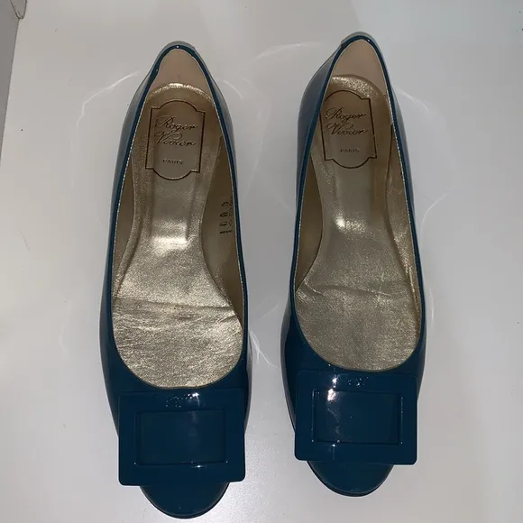 ROGER VIVIEN PARIS  Patent Leather Gommette Ballerina Flats Turquoise 38.5/8.5