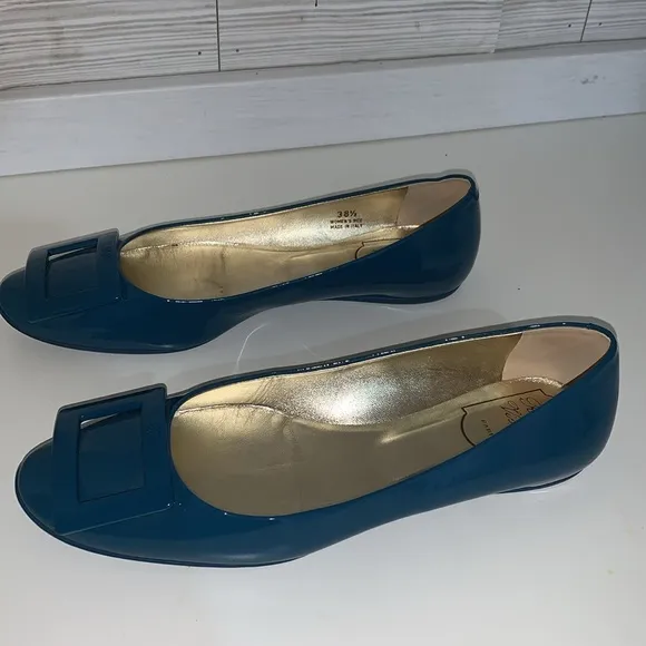 ROGER VIVIEN PARIS  Patent Leather Gommette Ballerina Flats Turquoise 38.5/8.5