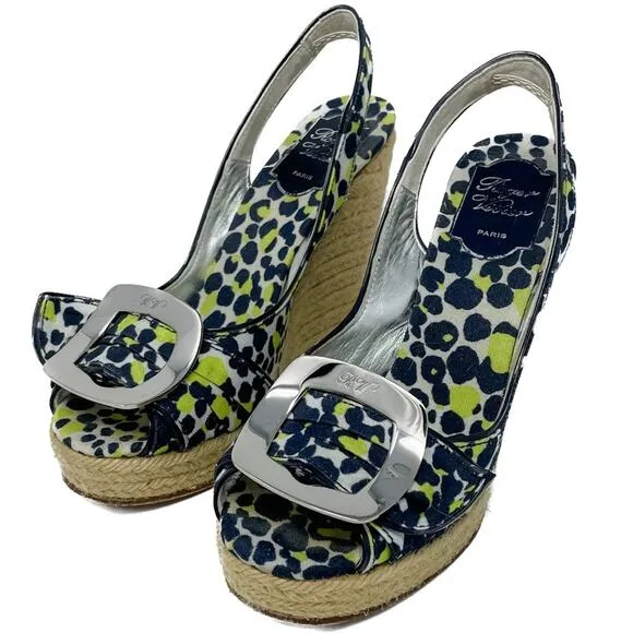 Roger Vivier Cordella Espadrille Wedge Slingback Sandals size 38 / US7-7.5