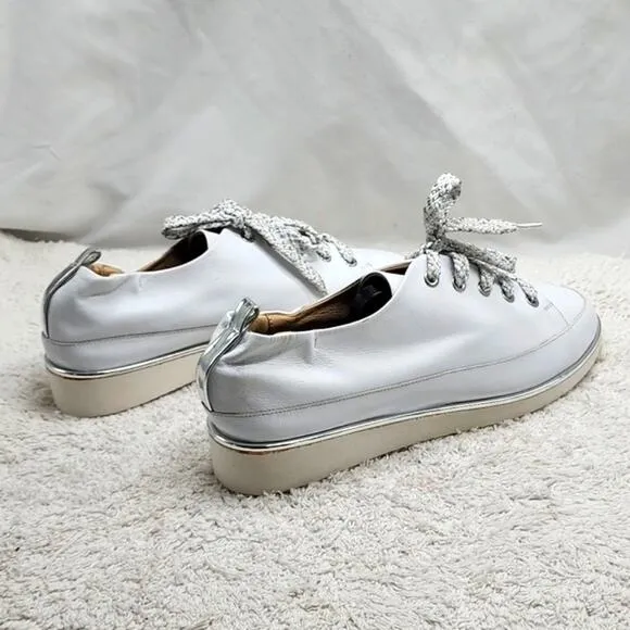RON WHITE NICHOLE ICE WHITE LEATHER SNEAKERS POINTED TOE SIZE 7.5US 38IT