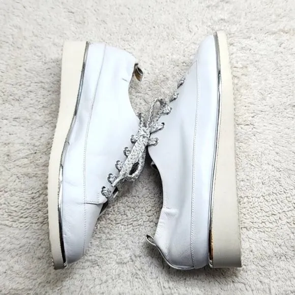 RON WHITE NICHOLE ICE WHITE LEATHER SNEAKERS POINTED TOE SIZE 7.5US 38IT