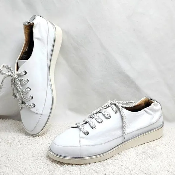 RON WHITE NICHOLE ICE WHITE LEATHER SNEAKERS POINTED TOE SIZE 7.5US 38IT