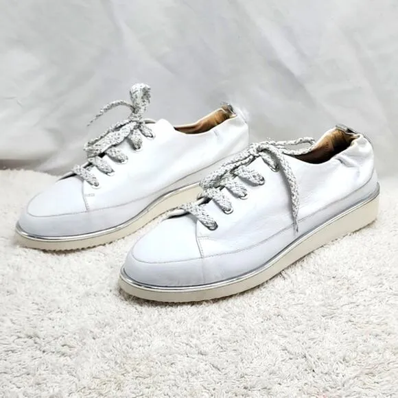 RON WHITE NICHOLE ICE WHITE LEATHER SNEAKERS POINTED TOE SIZE 7.5US 38IT