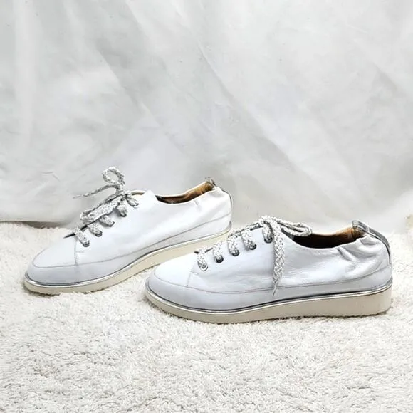 RON WHITE NICHOLE ICE WHITE LEATHER SNEAKERS POINTED TOE SIZE 7.5US 38IT