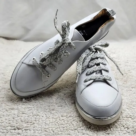 RON WHITE NICHOLE ICE WHITE LEATHER SNEAKERS POINTED TOE SIZE 7.5US 38IT