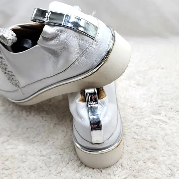 RON WHITE NICHOLE ICE WHITE LEATHER SNEAKERS POINTED TOE SIZE 7.5US 38IT