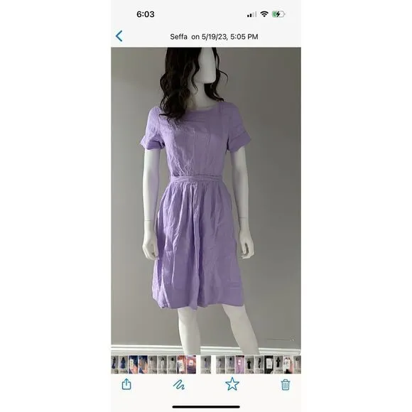 Rosso35 Purple Short Sleeved Linen Dress Size 4 (40)
