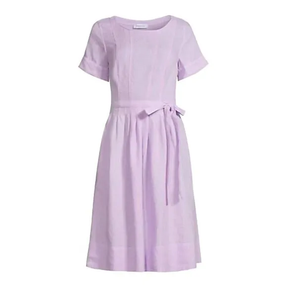 Rosso35 Purple Short Sleeved Linen Dress Size 4 (40)