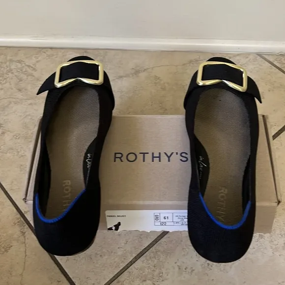 Rothy's Black Flats with Gold Buckle