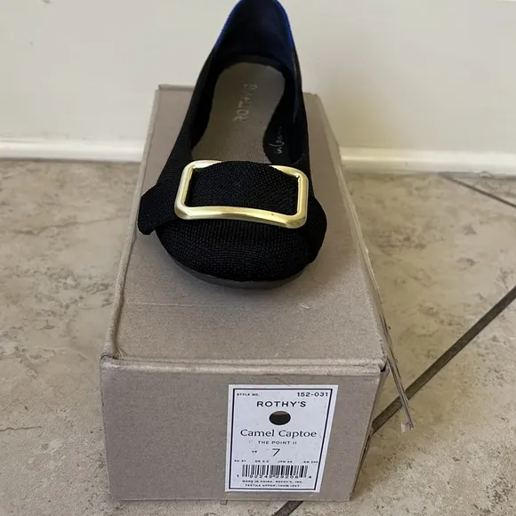 Rothy's Black Flats with Gold Buckle