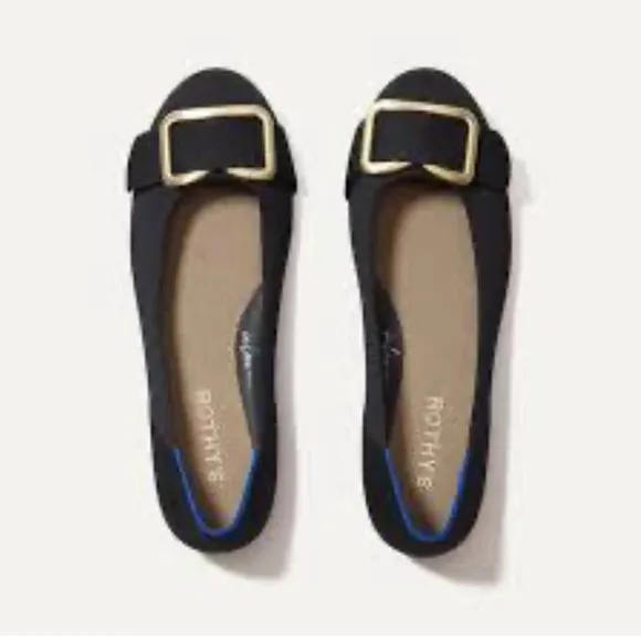 Rothy's Black Flats with Gold Buckle